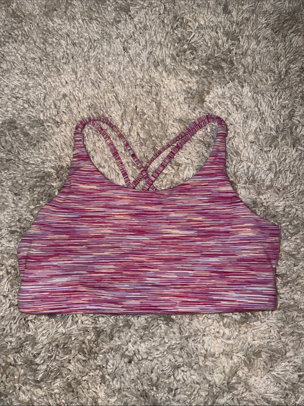 Athleta Girl Striped Pink Multicolor Sports Bra with Crisscross Back